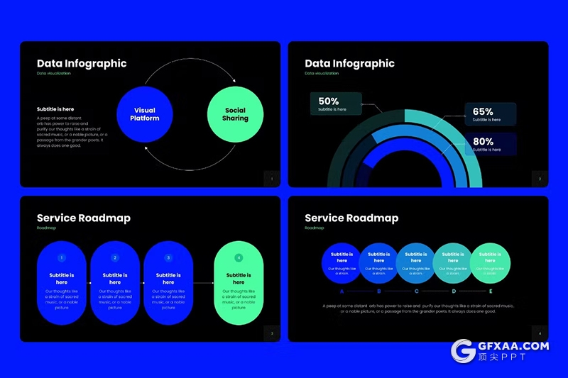 50页蓝色信息科技图形图标通用PPT模板 - 顶尖PPT