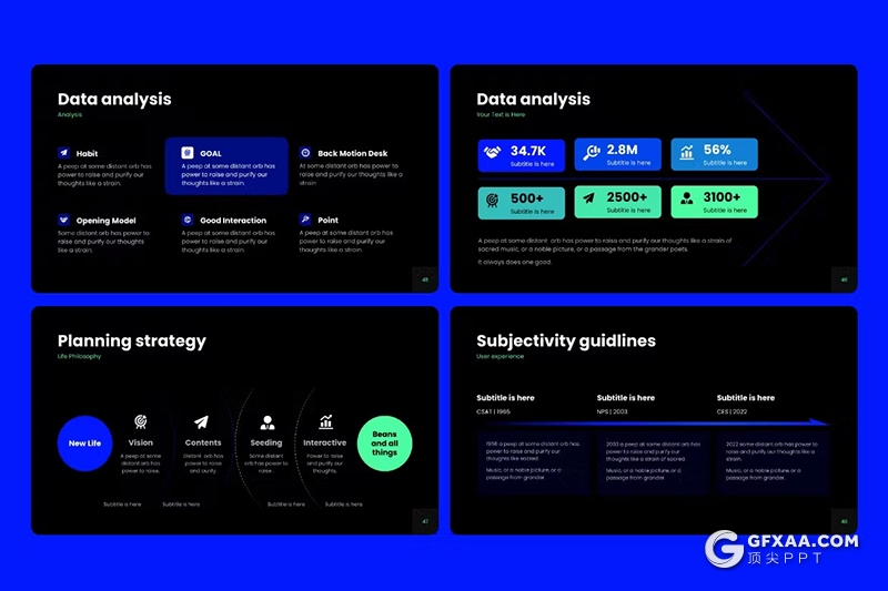 50页蓝色信息科技图形图标通用PPT模板 - 顶尖PPT