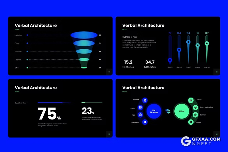 50页蓝色信息科技图形图标通用PPT模板 - 顶尖PPT