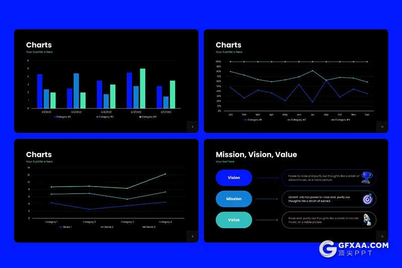 50页蓝色信息科技图形图标通用PPT模板 - 顶尖PPT