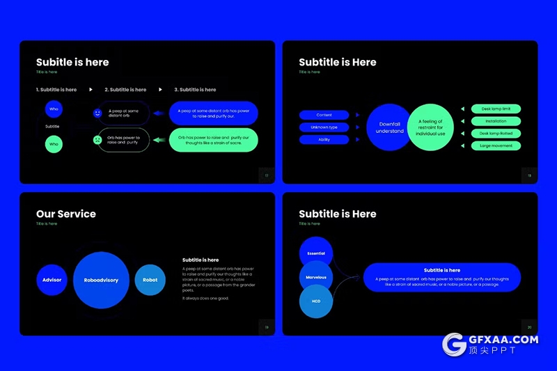 50页蓝色信息科技图形图标通用PPT模板 - 顶尖PPT