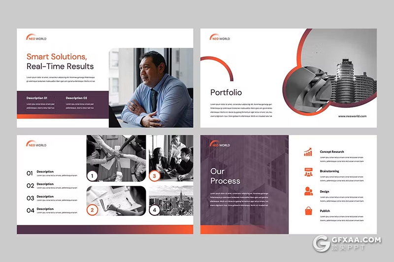 32页红色渐变色商务计划团队介绍国外PPT模板 - 顶尖PPT