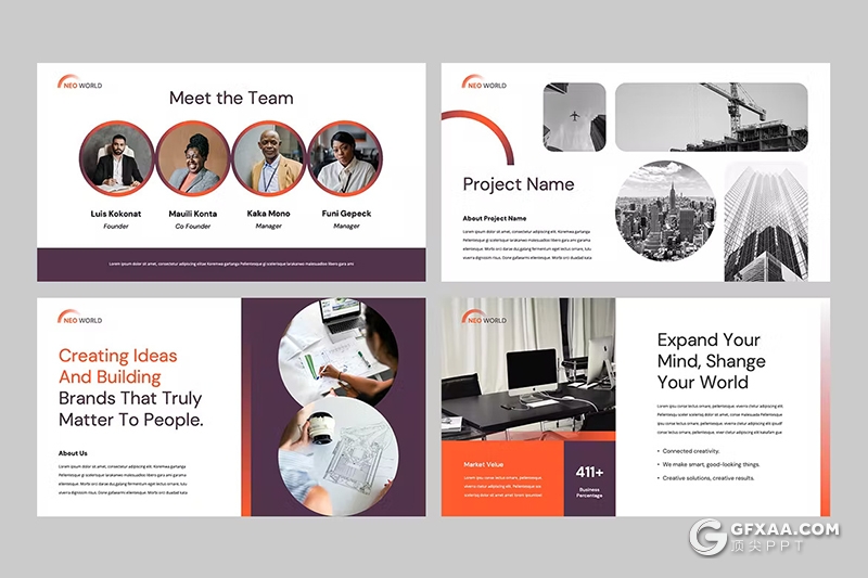 32页红色渐变色商务计划团队介绍国外PPT模板 - 顶尖PPT