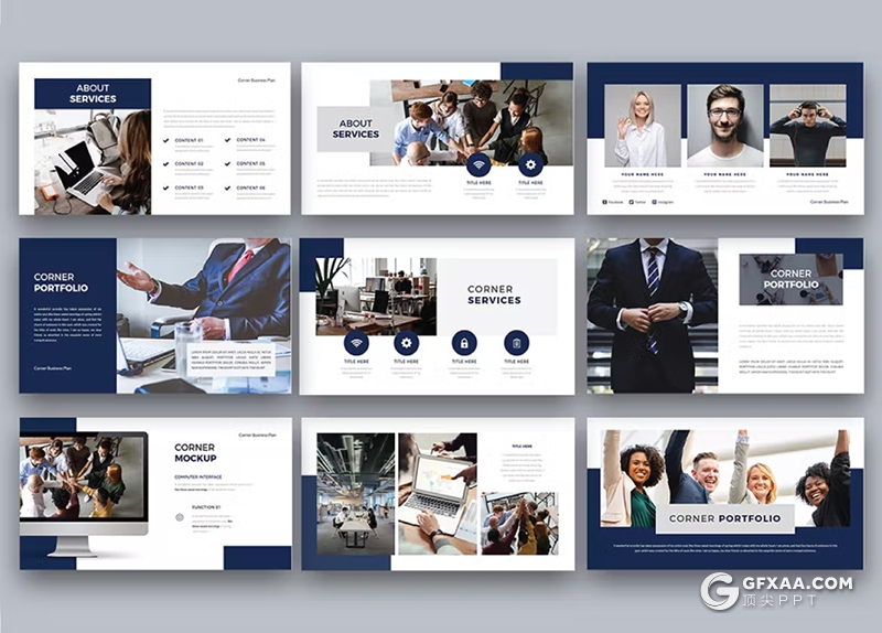 蓝色商务计划团队介绍国外PPT模板 - 顶尖PPT