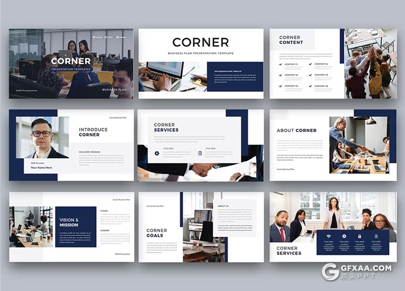 蓝色商务计划团队介绍国外PPT模板 - 顶尖PPT