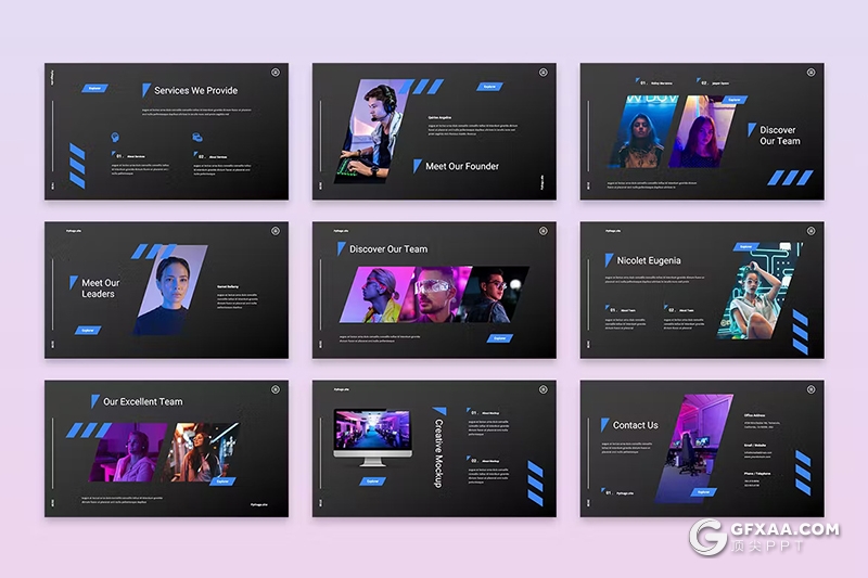 30页蓝黑色科技风创意几何图形设计电竞游戏行业推广数据分析国外PPT模板 - 顶尖PPT