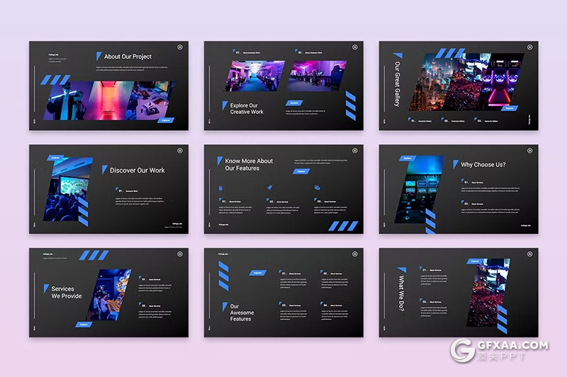 30页蓝黑色科技风创意几何图形设计电竞游戏行业推广数据分析国外PPT模板 - 顶尖PPT