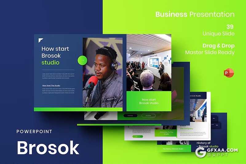 39页蓝绿色公司业务展示团队介绍商业计划国外PPT模板 - 顶尖PPT