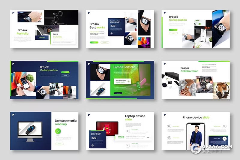 39页蓝绿色公司业务展示团队介绍商业计划国外PPT模板 - 顶尖PPT