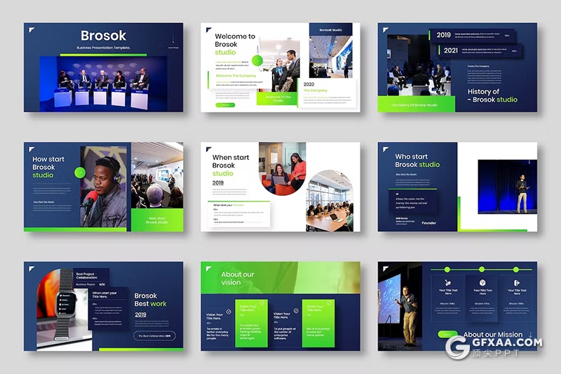 39页蓝绿色公司业务展示团队介绍商业计划国外PPT模板 - 顶尖PPT