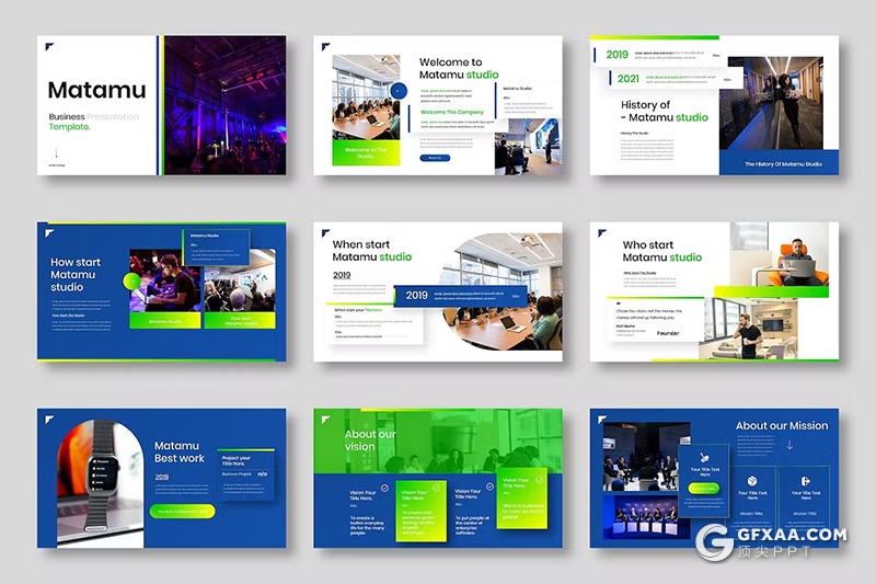 39页蓝绿色商业计划书团队介绍电子产品展示国外PPT模板 - 顶尖PPT