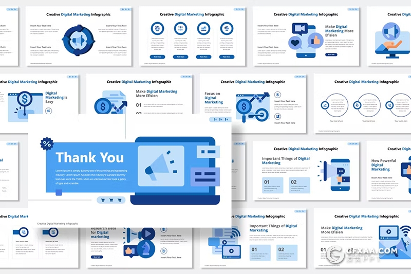 30页蓝色商务营销数据展示图形图标PPT模板 - 顶尖PPT