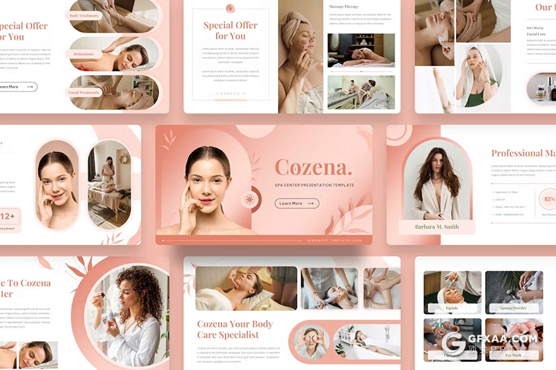 32页粉色水疗美容美体女性主题PPT模板 - 顶尖PPT