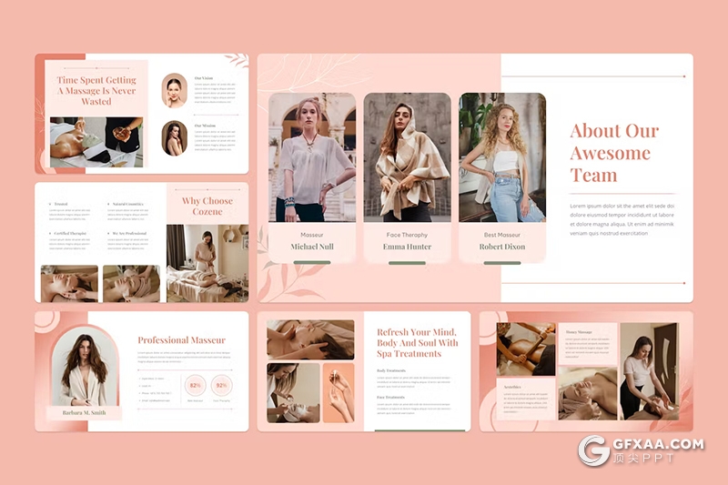 32页粉色水疗美容美体女性主题PPT模板 - 顶尖PPT