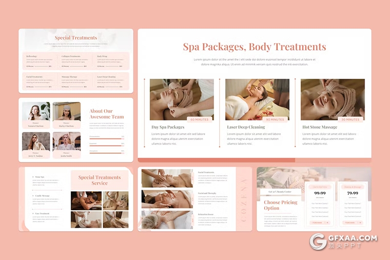 32页粉色水疗美容美体女性主题PPT模板 - 顶尖PPT