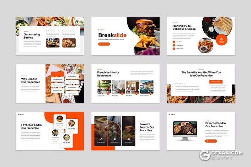 30页橙红色餐饮美食数据统计分析团队介绍国外PPT模板 - 顶尖PPT