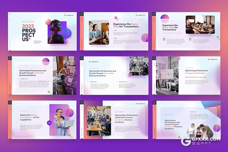 62页4款精美时尚渐变色商业计划书团队介绍年计划总结通用国外PPT模板 - 顶尖PPT