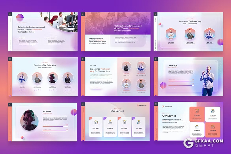 62页4款精美时尚渐变色商业计划书团队介绍年计划总结通用国外PPT模板 - 顶尖PPT