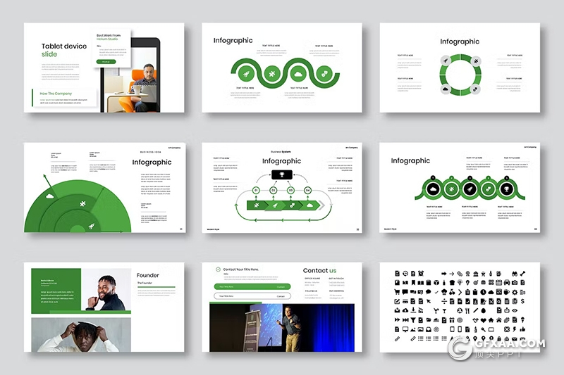 39页绿色团队介绍电子产品介绍展示数据分析国外PPT模板 - 顶尖PPT