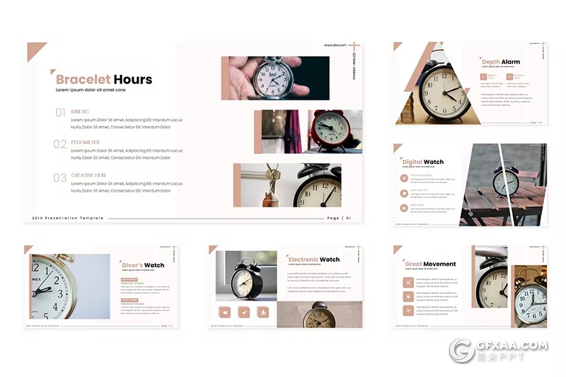 30页5款不同颜色主题闹钟钟表产品介绍宣传品牌推广调研国外keynote模板 - 顶尖PPT