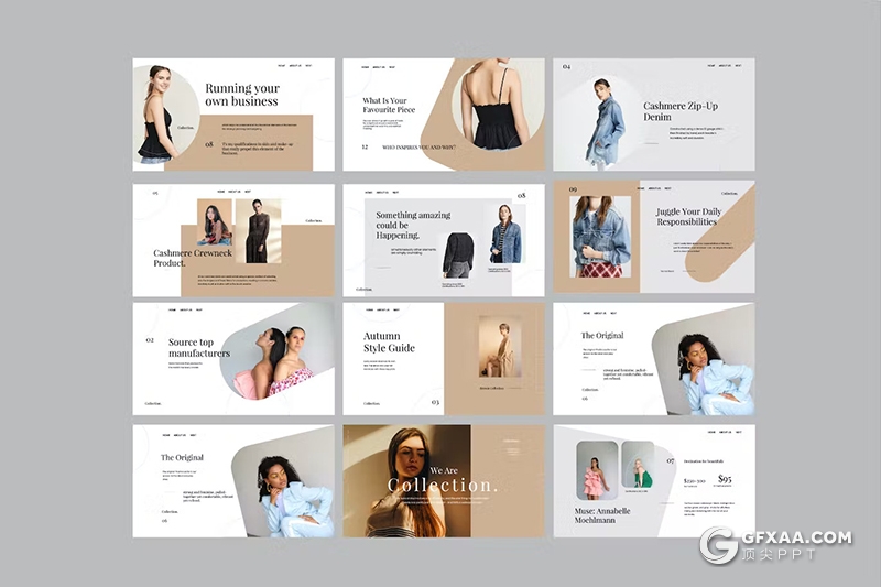 30页时尚服装展示时装秀模特写真通用keynote模板 - 顶尖PPT