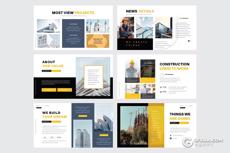 30页企业建筑施工工程项目展示国外keynote模板5种配色 - 顶尖PPT