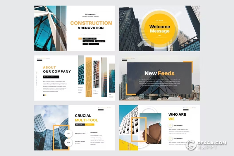 30页企业建筑施工工程项目展示国外keynote模板5种配色 - 顶尖PPT