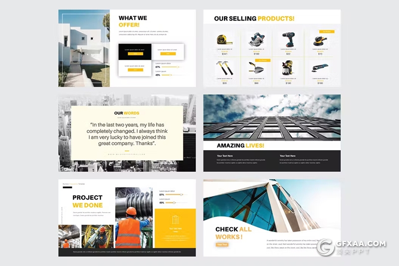 30页企业建筑施工工程项目展示国外keynote模板5种配色 - 顶尖PPT