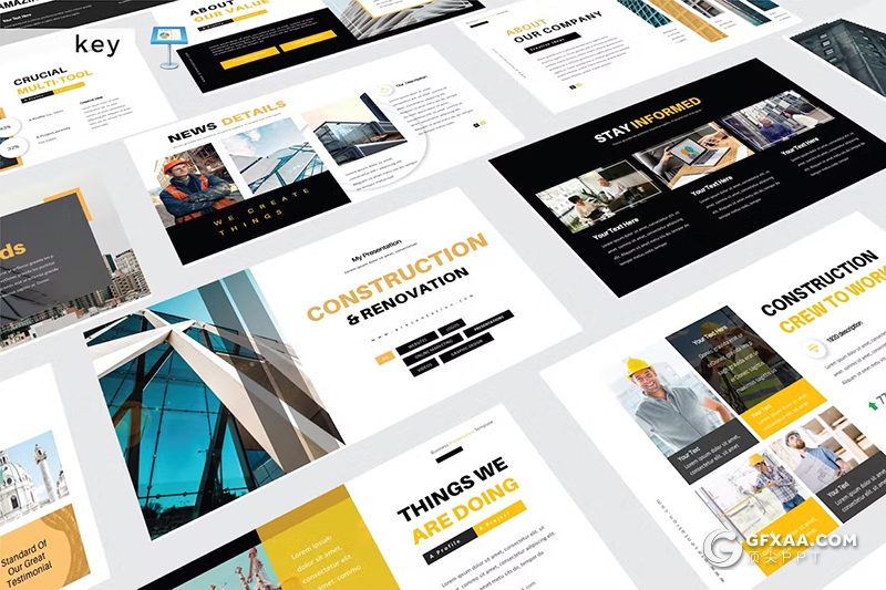 30页企业建筑施工工程项目展示国外keynote模板5种配色 - 顶尖PPT