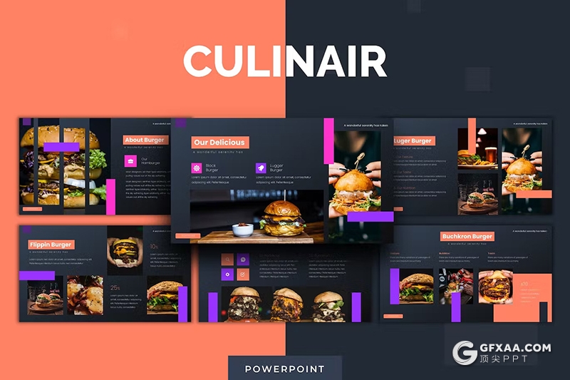 30页餐饮汉堡美食数据统计分析团队介绍国外PPT模板5种不同颜色 - 顶尖PPT
