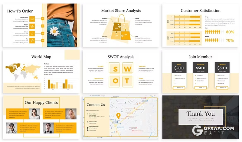 30页牛仔服装展示数据分析统计国外PPT模板3种不同配色 - 顶尖PPT