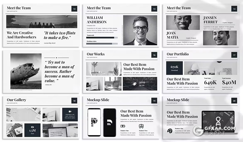 30页报纸风格企业团队介绍数据分析国外PPT模板6种不同配色 - 顶尖PPT