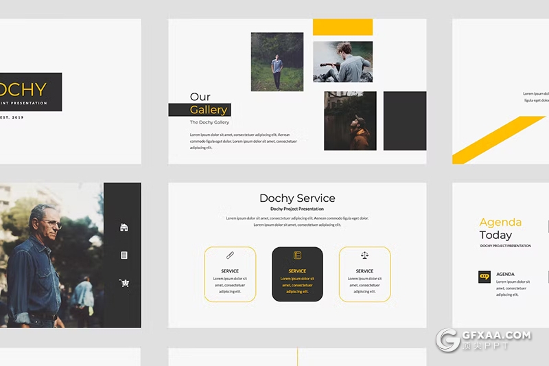 50页创意时尚摄影展示团队介绍服装展示数据分析统计国外Google Slide模板 - 顶尖PPT