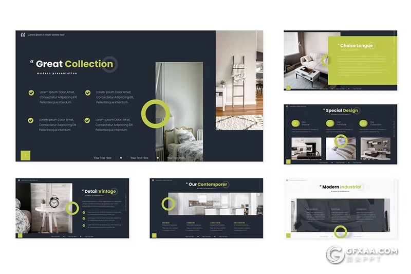 30页创意时尚家居产品展示研发数据展示国外PPT模板5种不同配色 - 顶尖PPT