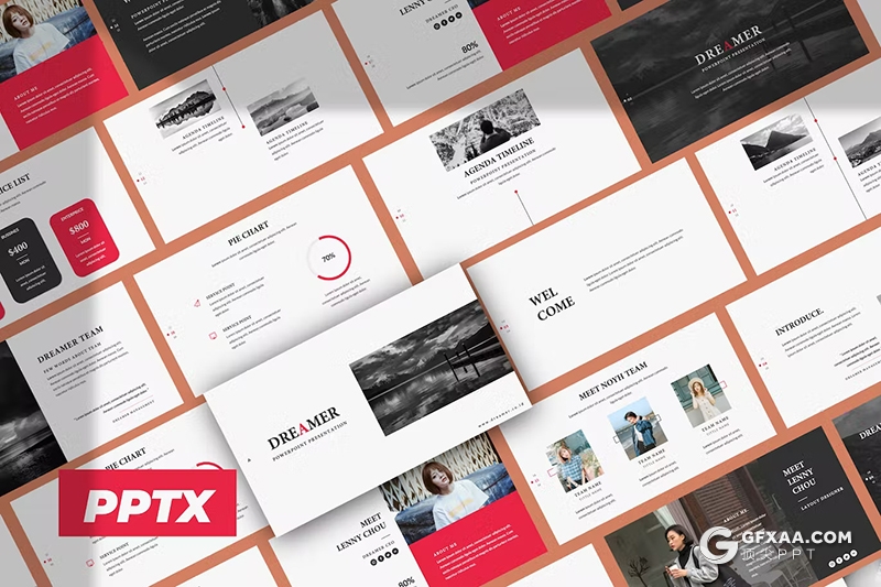 50页红色简约大气产品展示营销数据国外PPT模板 - 顶尖PPT