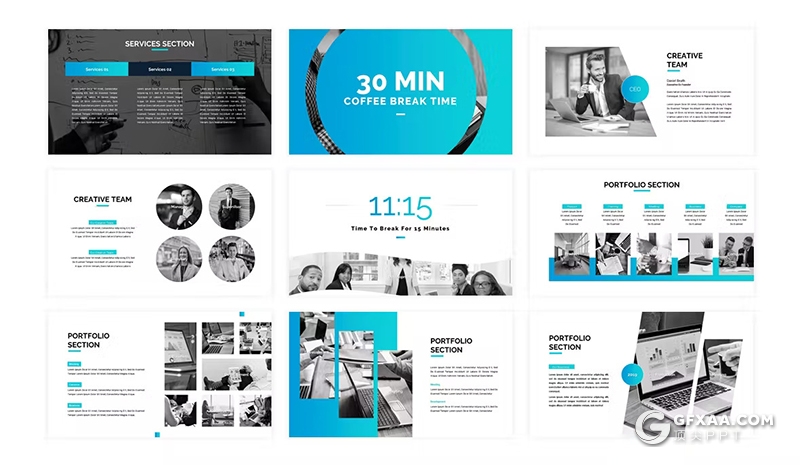 30页团队介绍商务计划研究汇报国外PPT模板5种配色2款尺寸 - 顶尖PPT