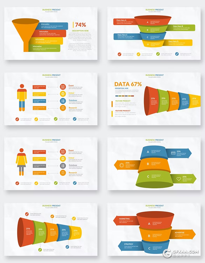34页多色彩商务图形图表keynote模板 - 顶尖PPT