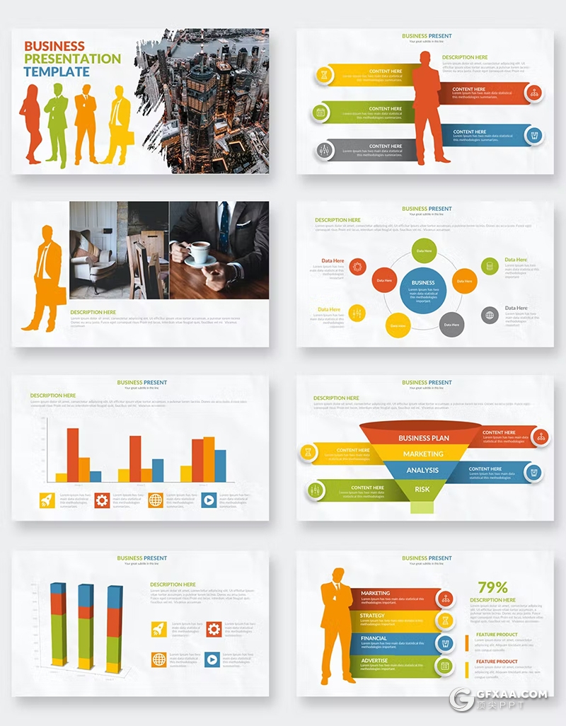 34页多色彩商务图形图表keynote模板 - 顶尖PPT