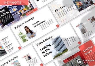 红色简约大气房地产介绍设计开发商务通用国外keynote模板 - 顶尖PPT