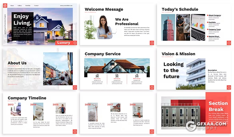 红色简约大气房地产介绍设计开发商务通用国外keynote模板 - 顶尖PPT