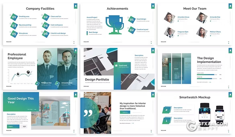 30页大气商务团队介绍商业计划总结商务通用国外PPT模板3种配色2款尺寸 - 顶尖PPT