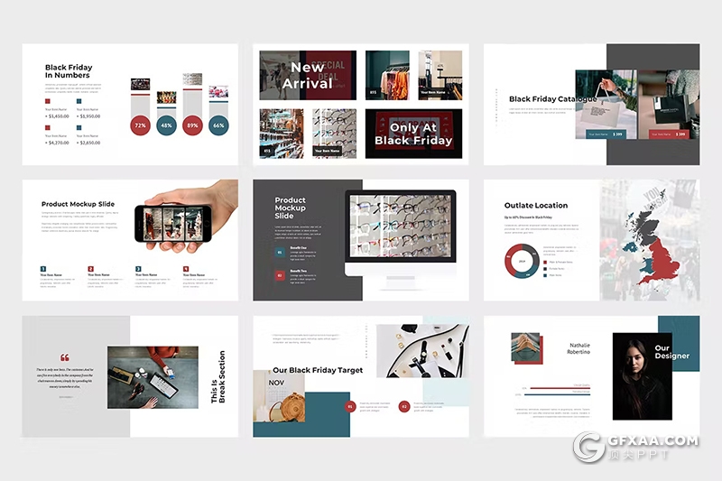 62页红色服装产品展示团队介绍国外PPT模板 - 顶尖PPT