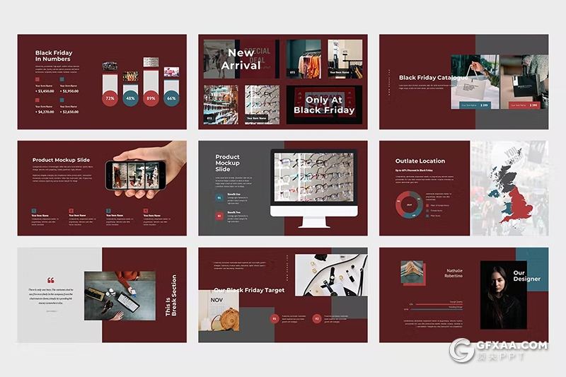 62页红色服装产品展示团队介绍国外PPT模板 - 顶尖PPT