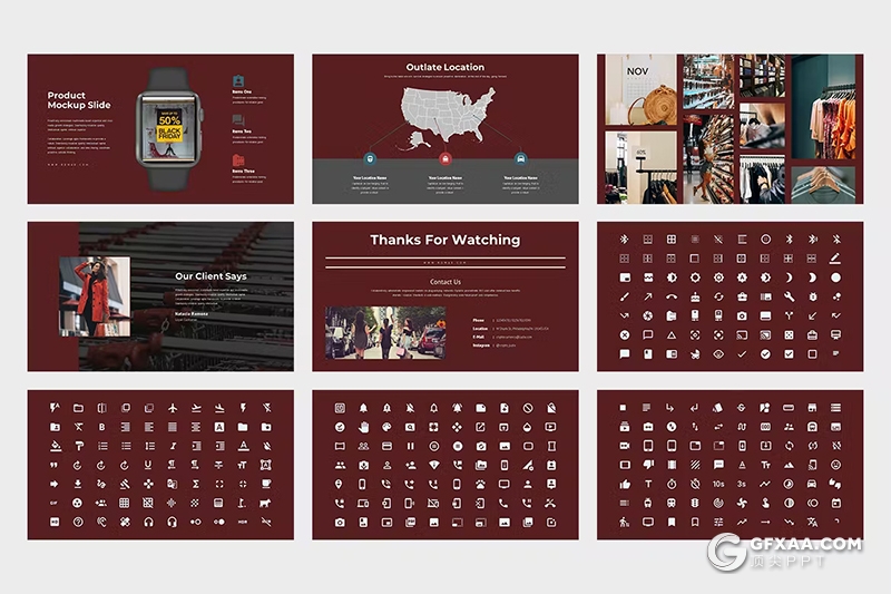 62页红色服装产品展示团队介绍国外PPT模板 - 顶尖PPT