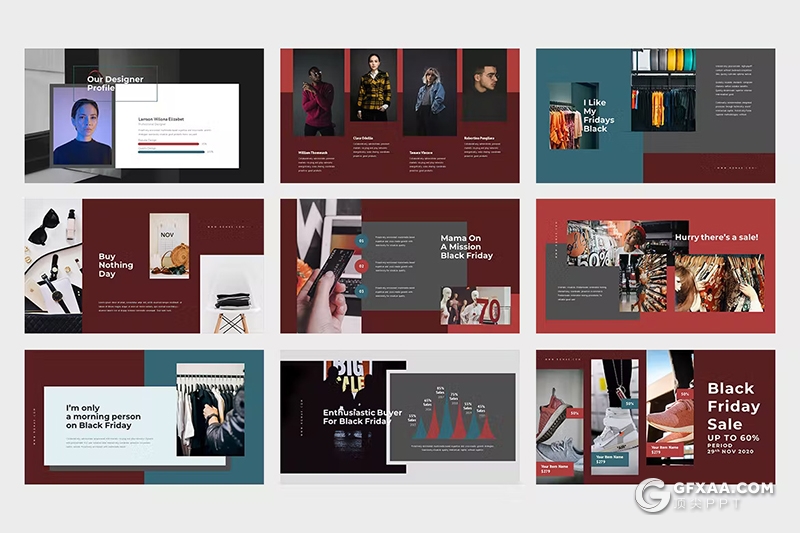 62页红色服装产品展示团队介绍国外PPT模板 - 顶尖PPT