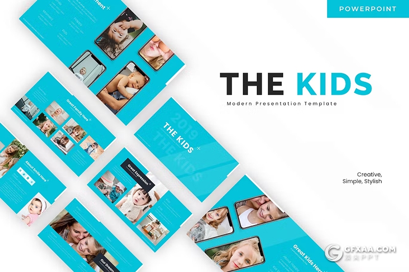 30页简约精美儿童摄影展示PPT模板5种配色 - 顶尖PPT
