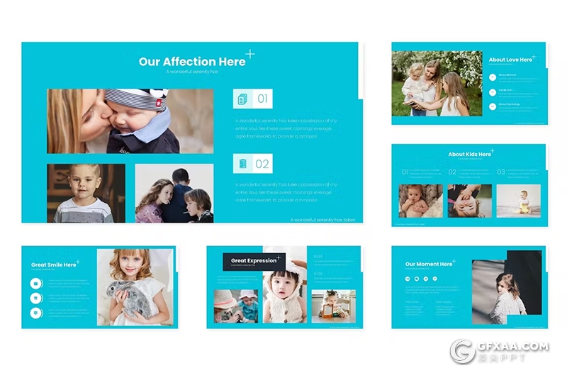 30页简约精美儿童摄影展示PPT模板5种配色 - 顶尖PPT
