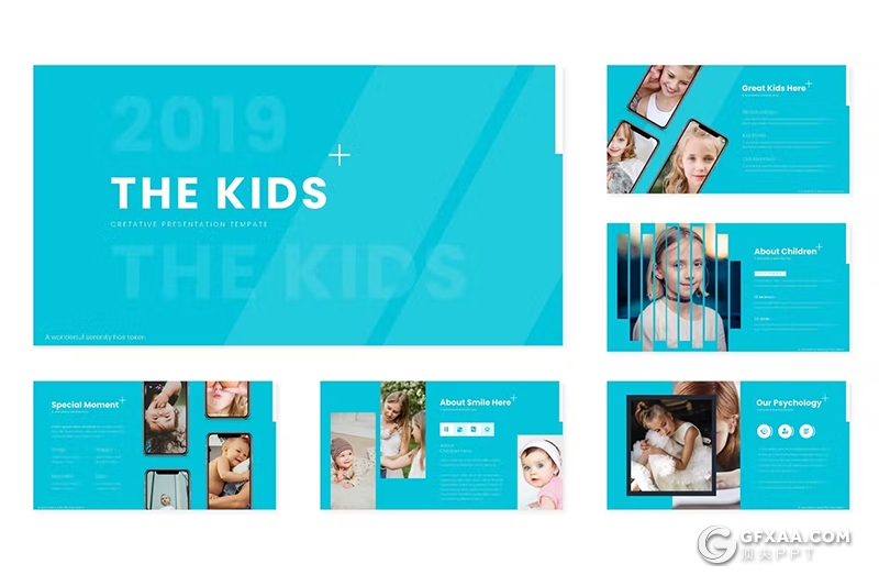 30页简约精美儿童摄影展示PPT模板5种配色 - 顶尖PPT