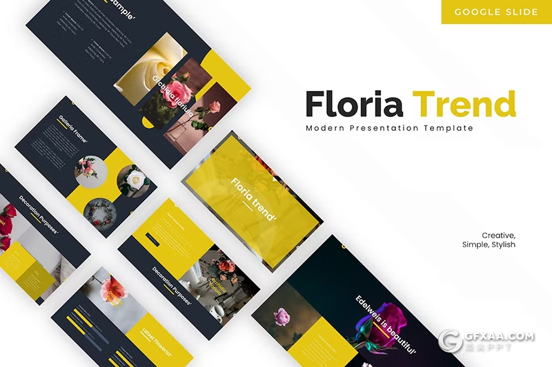 30页鲜花摄影展示品种研发国外Google Slide模板5种配色 - 顶尖PPT