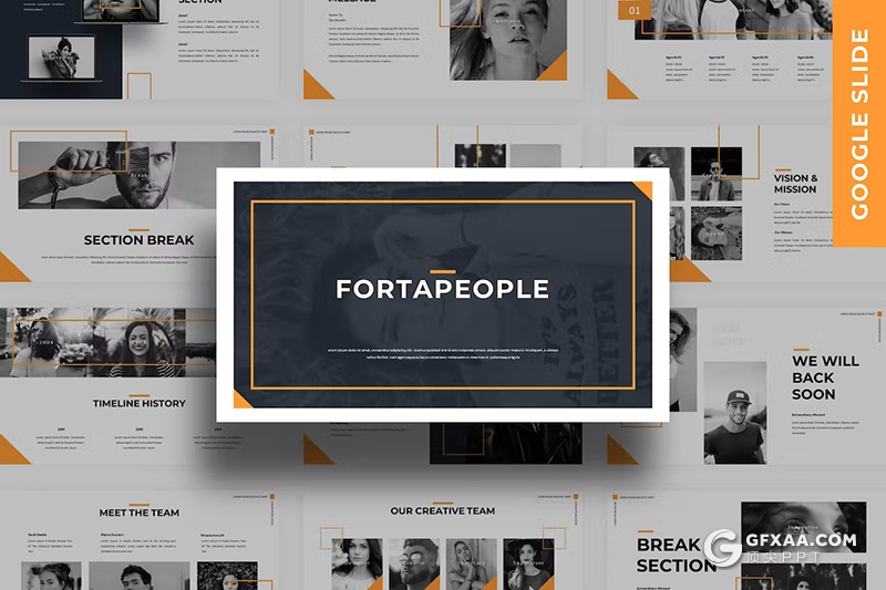 30页简约大气摄影展示模特写真通用国外GoogleSlides模板5种配色2款尺寸 - 顶尖PPT